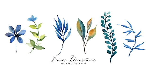 Free vector watercolor green leaves bouquet set