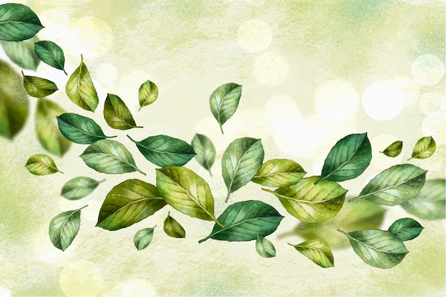 Free vector watercolor green leaves falling