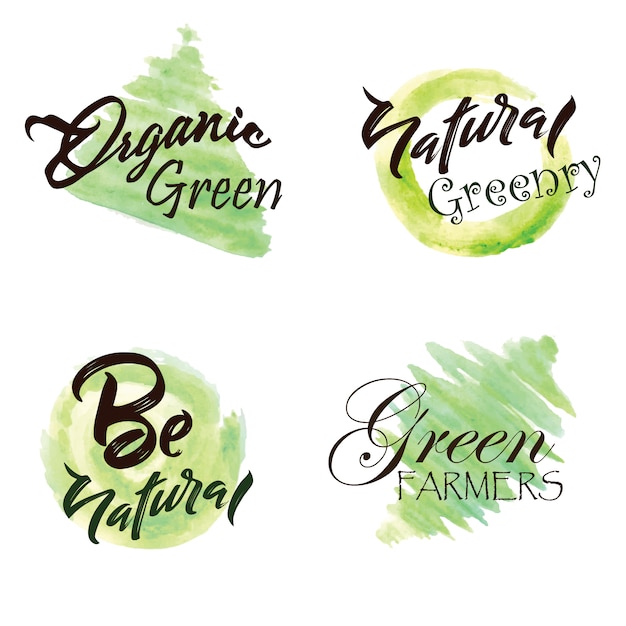 Коллекция логотипов для акварельных зеленых листьев