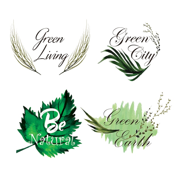 Free vector watercolor green leaves logo collection