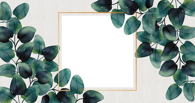 Free vector watercolor green leaves with golden frame