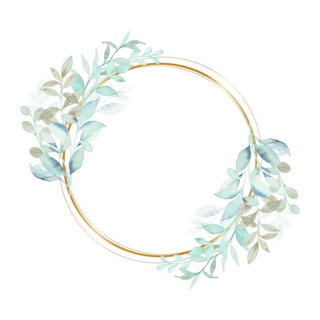 Free vector watercolor green leaves wreath with gold circles