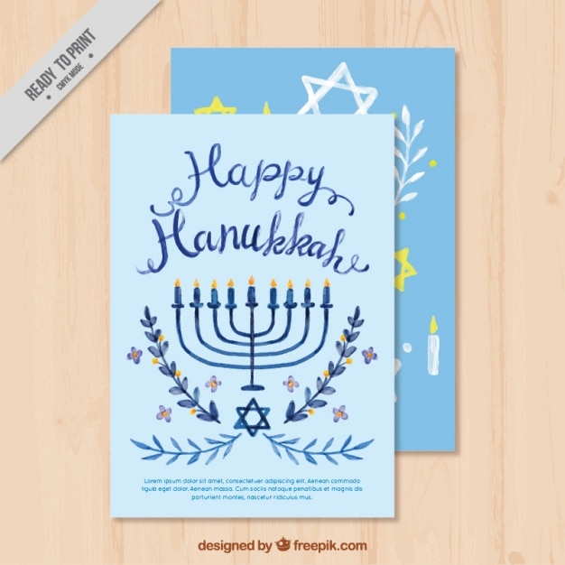 Free vector watercolor greeting card in blue tones for hanukkah