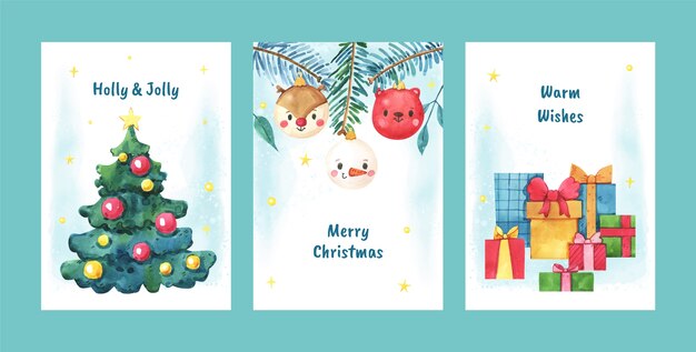 Коллекция акварельных поздравительных открыток для празднования Рождества