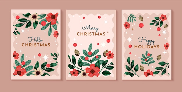 Watercolor greeting cards collection for christmas season celebration