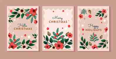 Free vector watercolor greeting cards collection for christmas season celebration