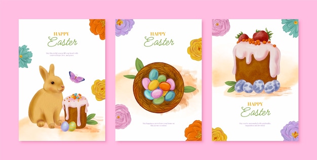 Free vector watercolor greeting cards collection for easter celebration