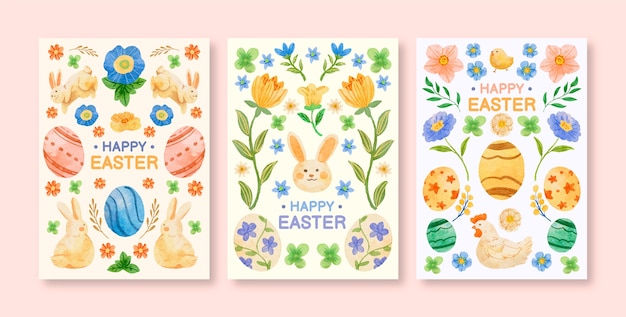Free vector watercolor greeting cards collection for easter celebration