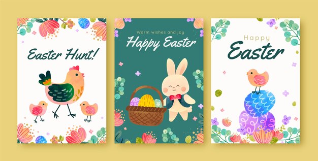 watercolor greeting cards collection for easter holiday