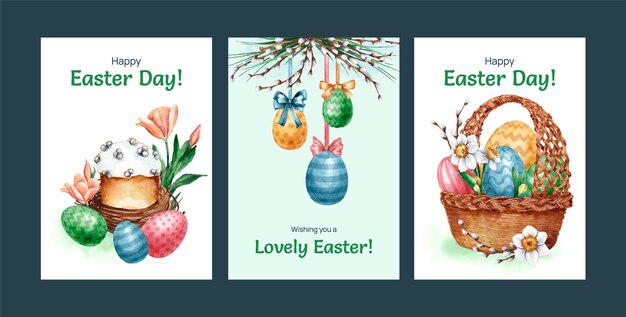 Watercolor greeting cards collection for easter holiday