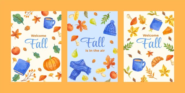 가을 시즌 축하를 위한 수채화 인사말 카드 컬렉션