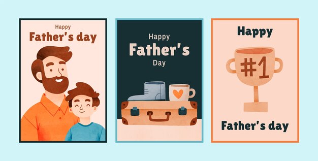 Watercolor greeting cards collection for fathers day celebration