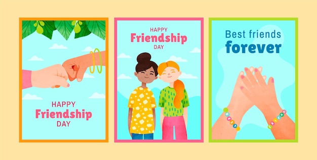 Watercolor greeting cards collection for friendship day celebration