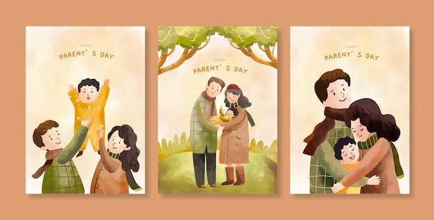 Free Vector watercolor greeting cards collection for korean parents day celebration
