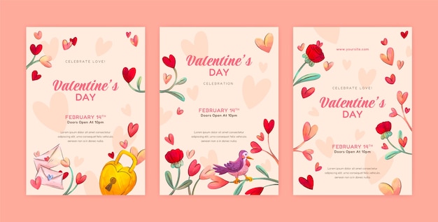 Watercolor greeting cards collection for valentines day celebration