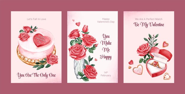 Free vector watercolor greeting cards collection for valentines day celebration