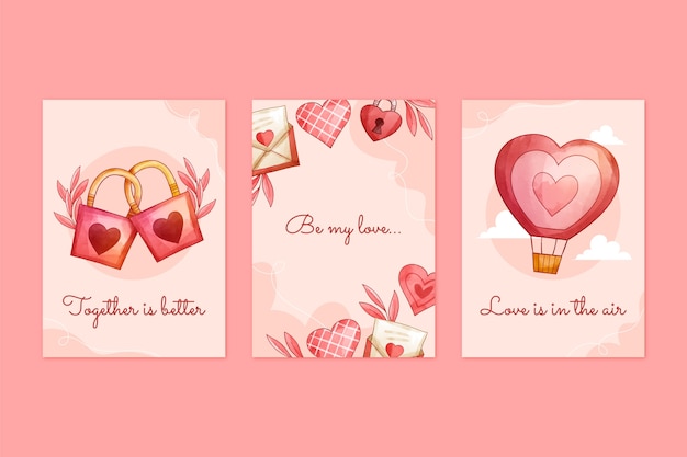 Free vector watercolor greeting cards collection for valentines day