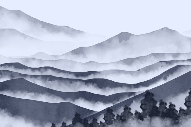 Watercolor grey mountains background