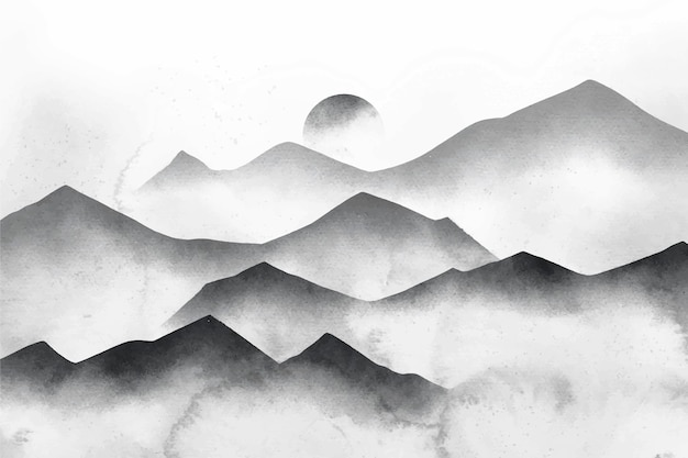 Watercolor grey mountains background