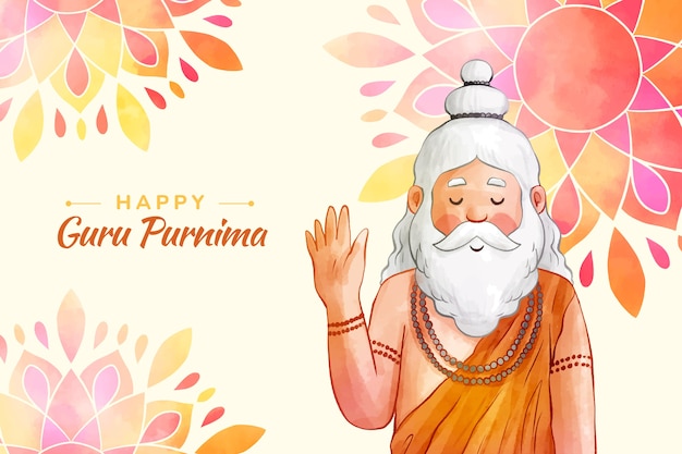 Free vector watercolor guru purnima background older monk