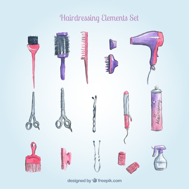 수채화 hairdresing 요소 집합