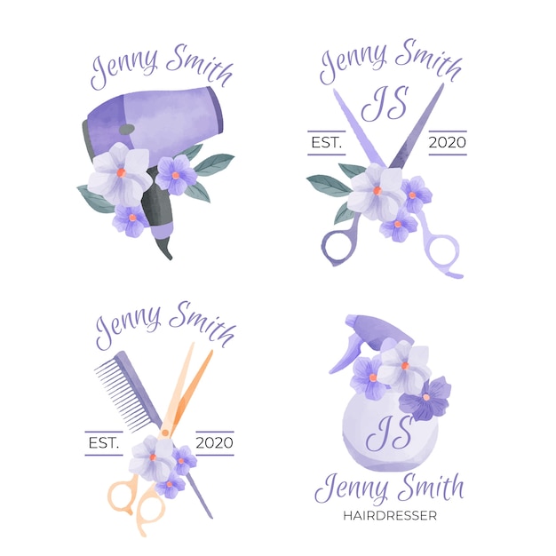 Free vector watercolor hairdresser logo set