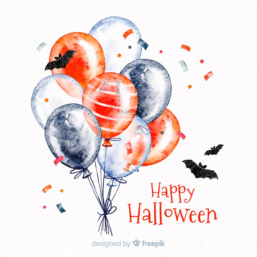Free Vector | Watercolor halloween background with balloons and bats