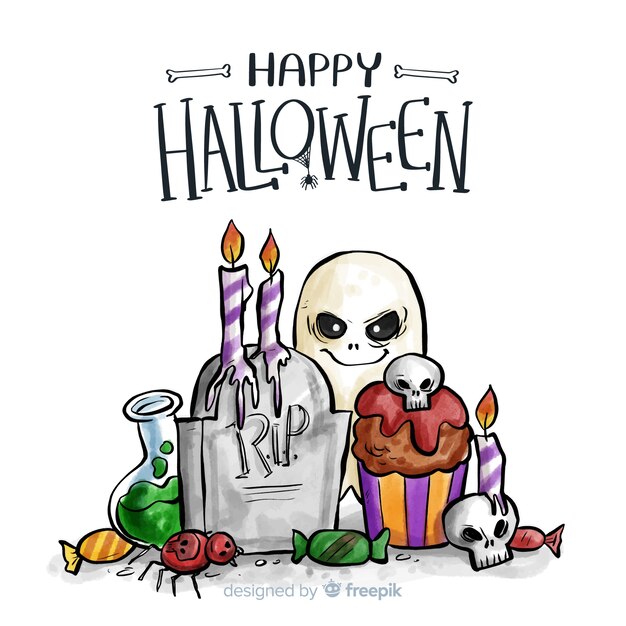 Watercolor halloween background with creepy elements