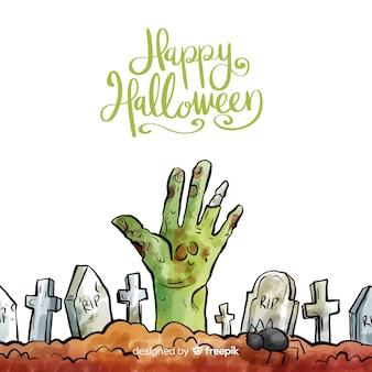 Watercolor halloween background with zombie