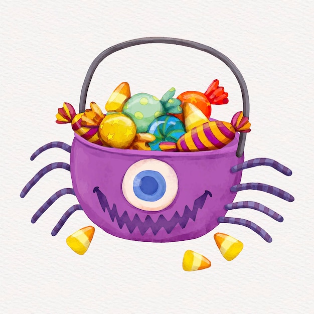 Free vector watercolor halloween bag illustration