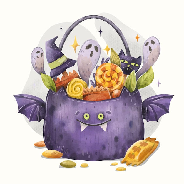 Illustrazione della borsa di halloween dell'acquerello