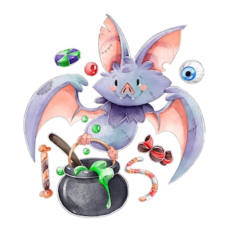 Watercolor halloween bat concept