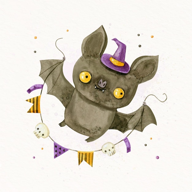 Бесплатное векторное изображение Акварельная иллюстрация летучей мыши хэллоуина