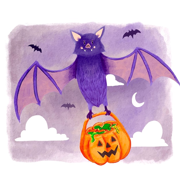 Watercolor halloween bat