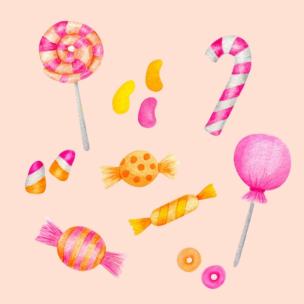 Free vector watercolor halloween candy collection