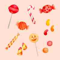 Free vector watercolor halloween candy collection