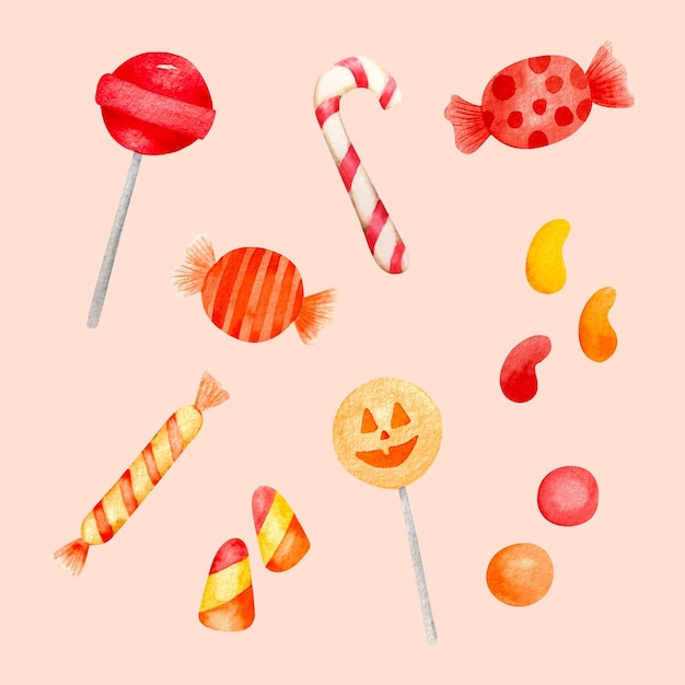 Watercolor halloween candy collection