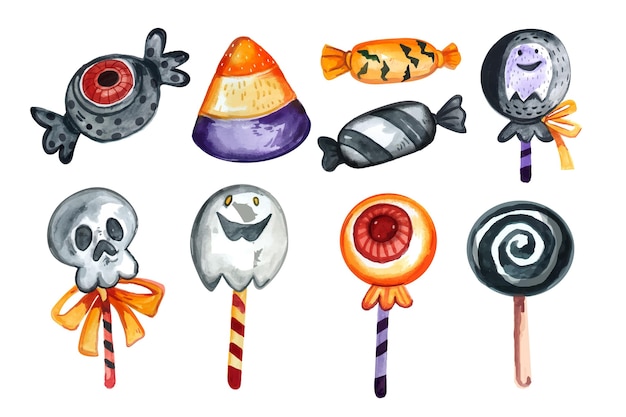 Watercolor halloween candy collection