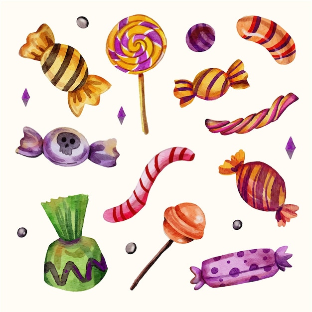 Watercolor halloween candy collection