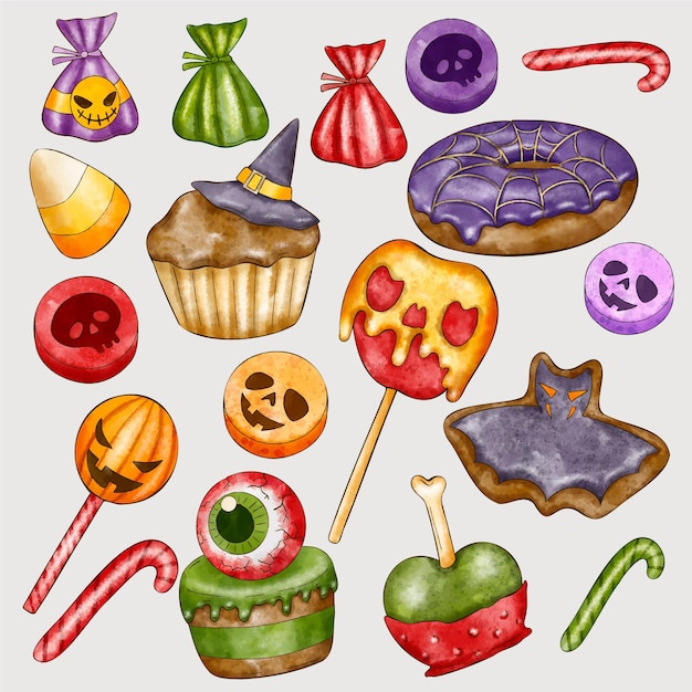 Free vector watercolor halloween candy collection