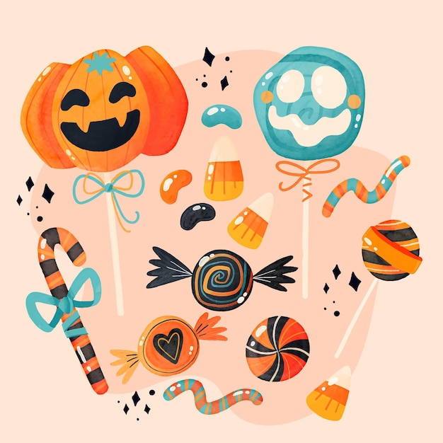 Free vector watercolor halloween candy collection