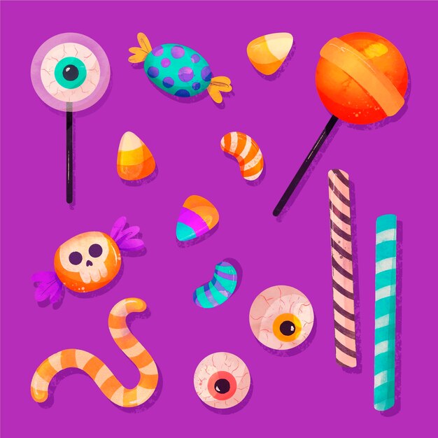 Watercolor halloween candy collection