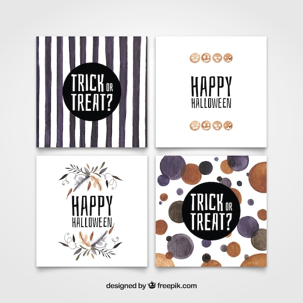 Free vector watercolor halloween card pack