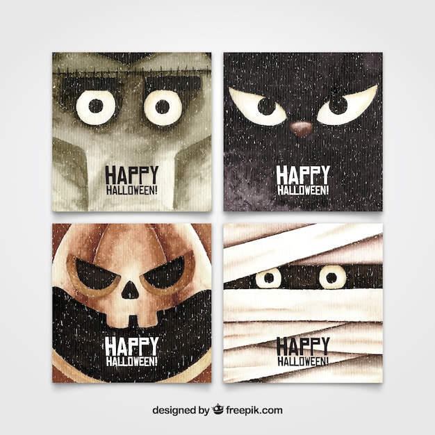 Free vector watercolor halloween cards set