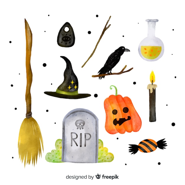 Watercolor halloween element collection