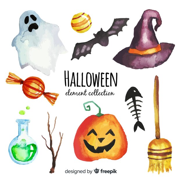 Watercolor halloween element collection