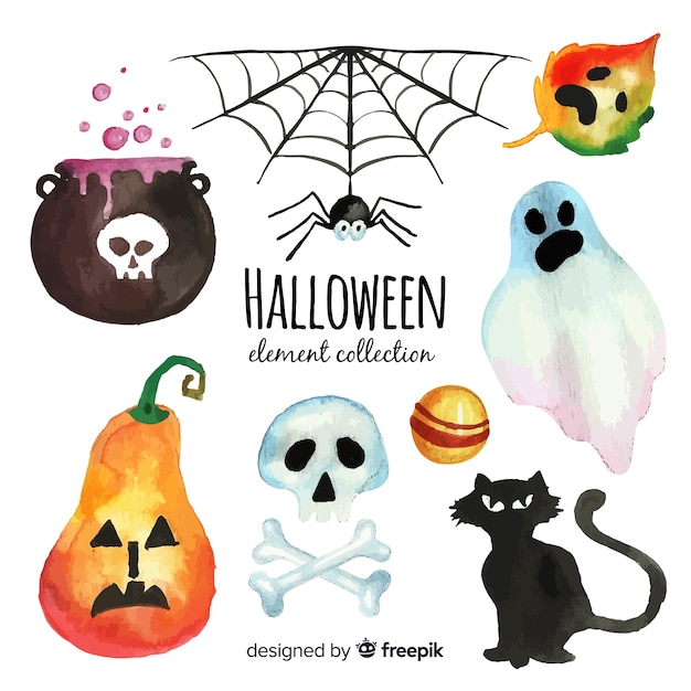 Free vector watercolor halloween element collection