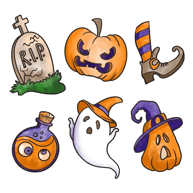 Watercolor halloween element collection