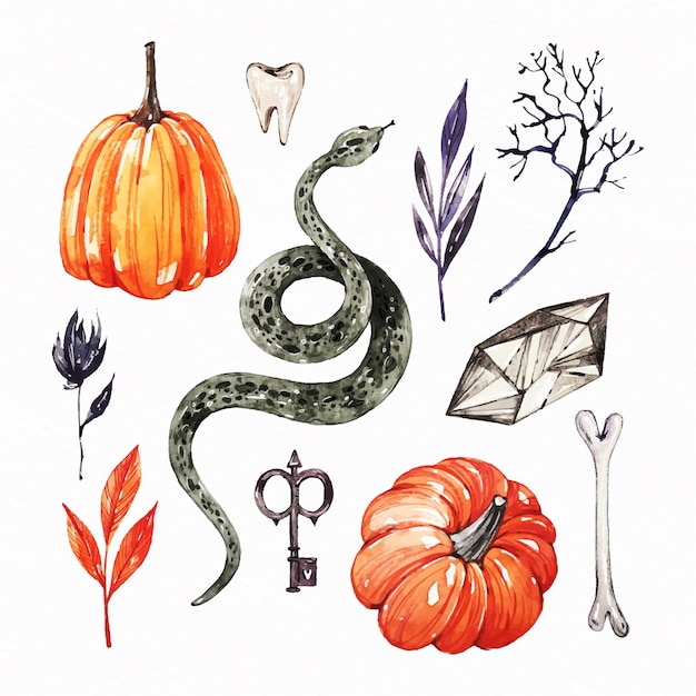 Free vector watercolor halloween element set