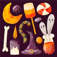 Free vector watercolor halloween elements collection